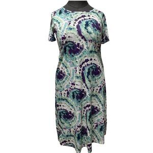 West Loop Size L Tie Dye Print Tee Shirt Dress T-Shirt Purple Green Blue. New